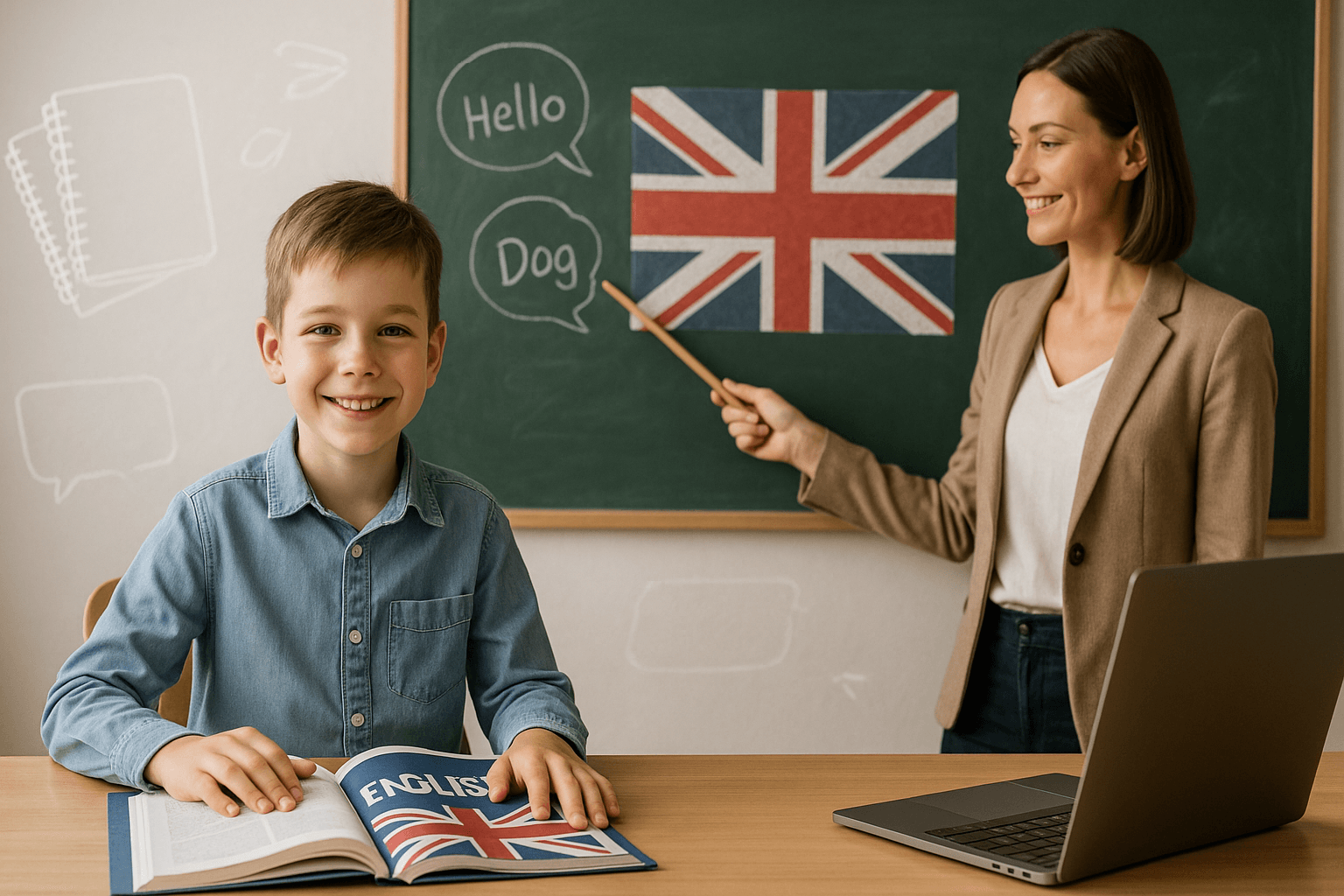 Uczeń podczas dodatkowej lekcji angielskiego z nauczycielem