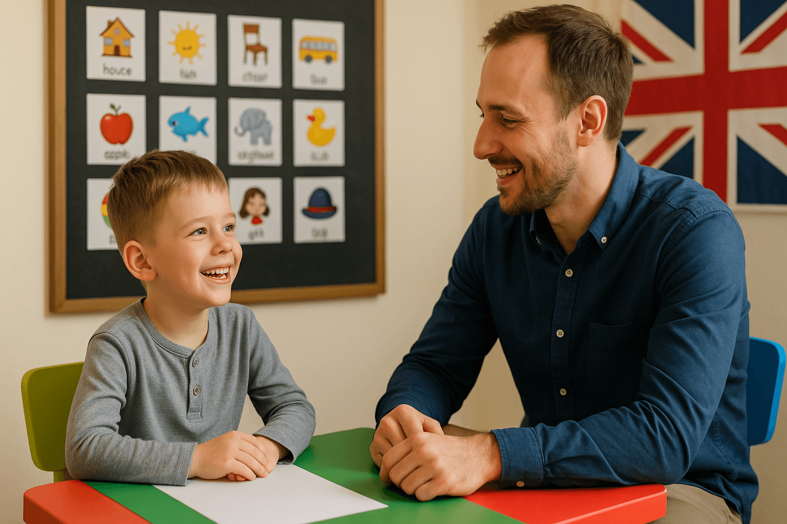 Dziecko na kursie angielskiego w Lublinie rozmawia z nauczycielem